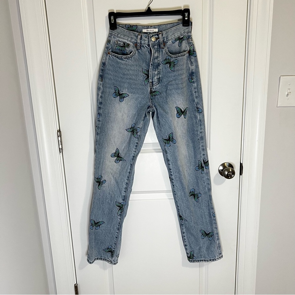 Pacsun Jeans Womens 24 Dad Jean Butterfly Light Wash Blue High Rise Y2K